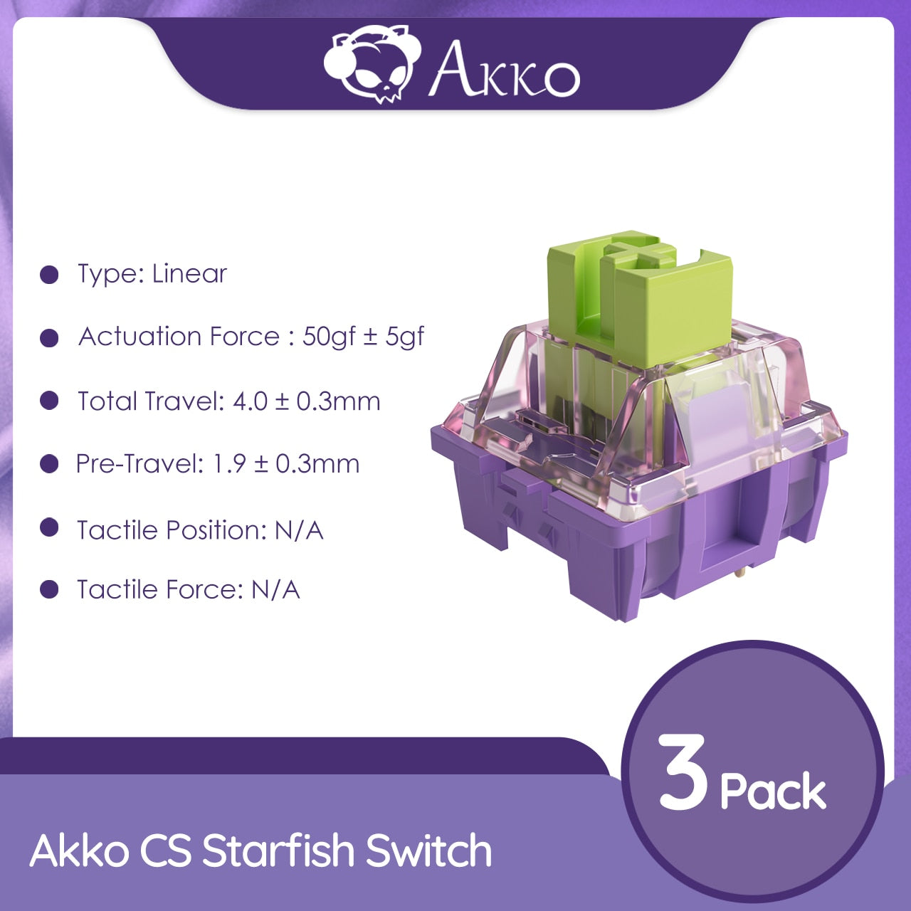 Akko CS Starfish Switches 3 Pin 50gf Linear Switch with Dustproof Stem Compatible with MX Mechanical Keyboard (45 pcs)