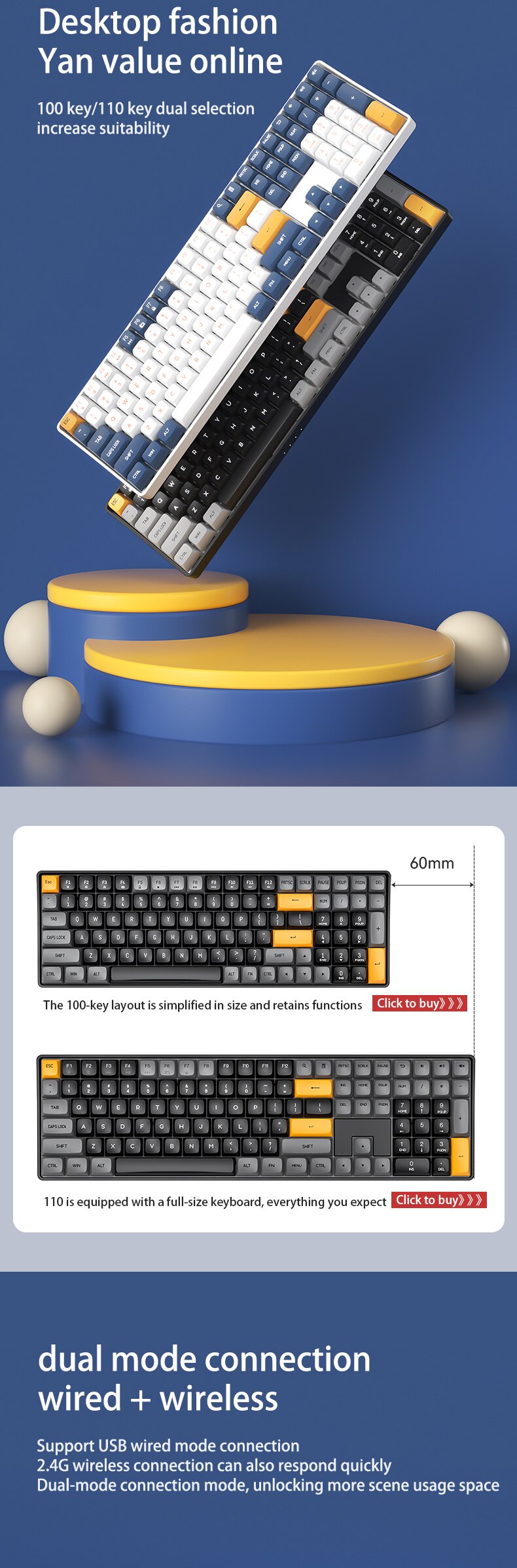 Aigo A108 Gaming Mechanical Wireless Keyboard