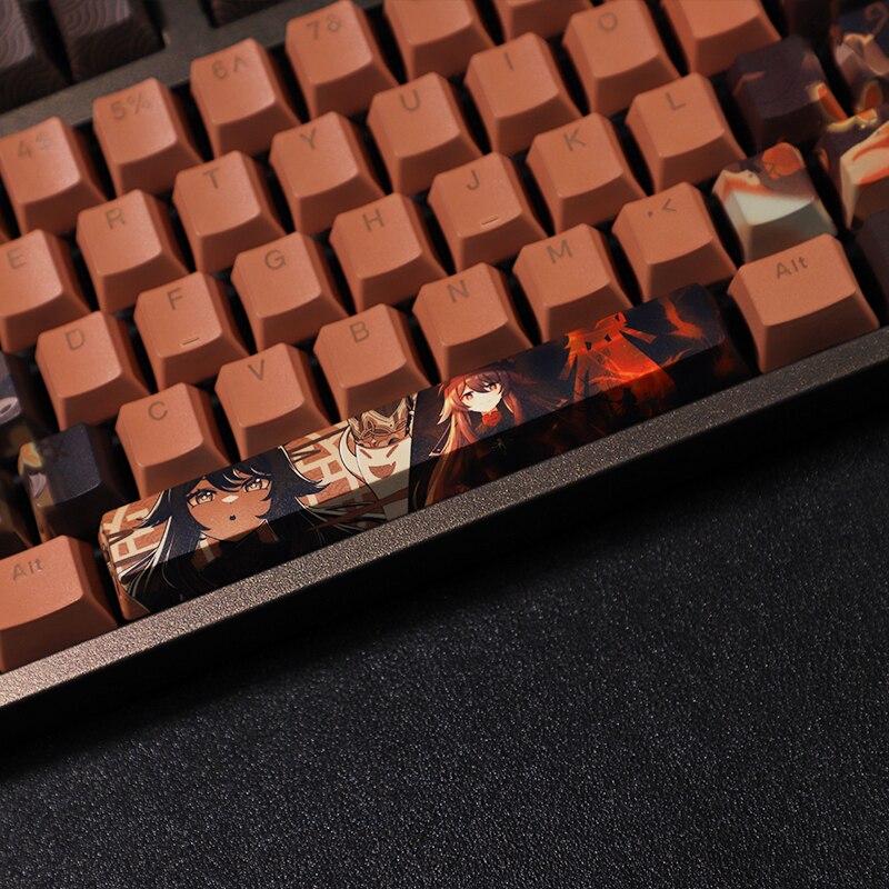 Genshin Impact HU TAO Chocolate Keyboard Keycaps Five-sided Sublimation PBT Keycap Custom Cherry Profile Key Cap 108 Keys GK61