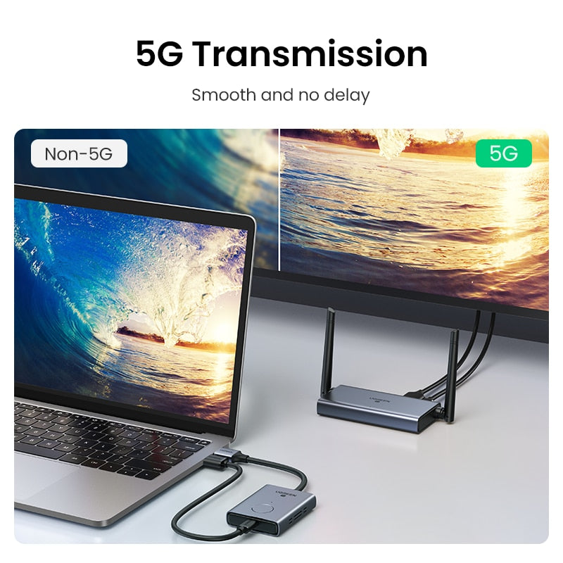 【جديد في】مجموعة جهاز إرسال واستقبال موسع HDMI اللاسلكي من UGREEN 5G 50M دونجل عرض لشاشة التلفزيون PC PS5/4