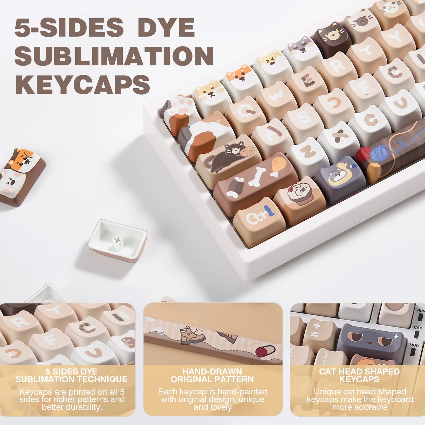 YUNZII Pawcap 142 Full Keys MAO Profile Dye Sub PBT Shaped Keycap