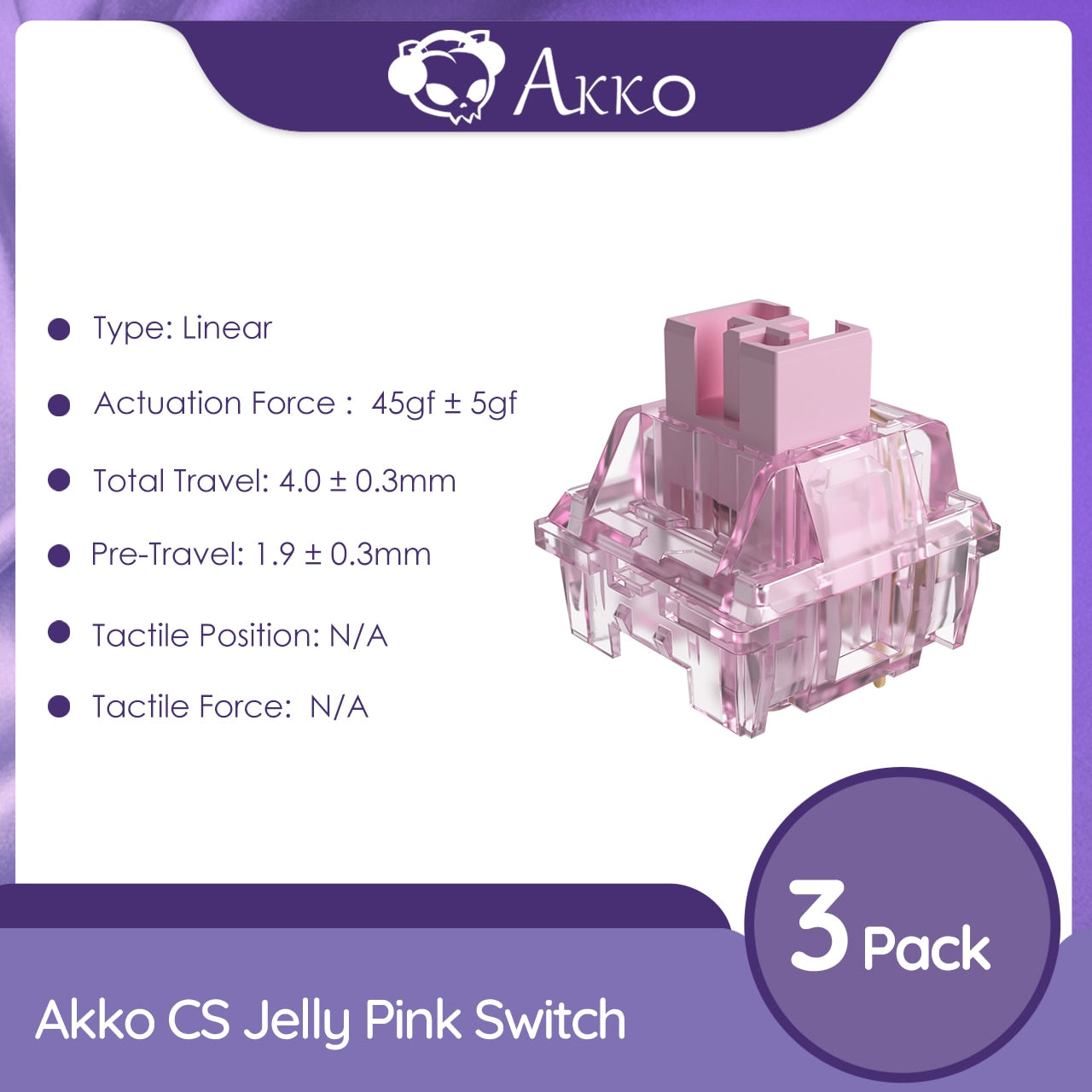 Akko CS Jelly Pink Switches 3 Pin 45gf Linear Switch Dustproof Stem Compatible with MX Mechanical Keyboard (45 pcs)