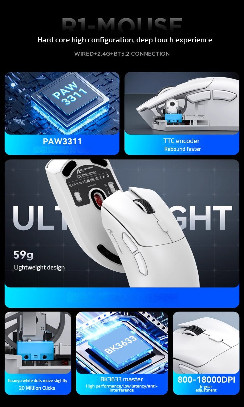 Attack Shark R1 Lightweight 59g 18k dpi Gaming Mouse