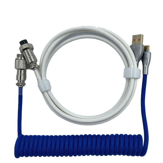 1.8M White & Navy Blue Coiled Cable type C