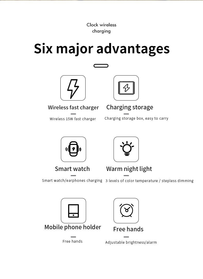 15W 3 in 1 Qi Wireless Charger with Clock