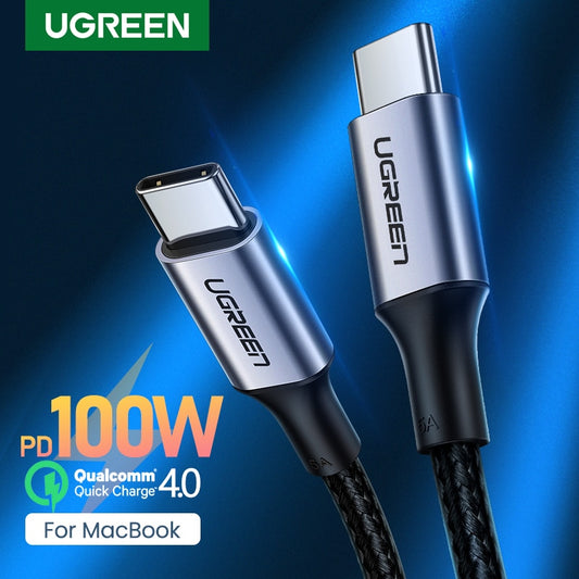 UGREEN USB C إلى USB C كابل PD100W USB نوع C كابل شحن لماك بوك برو آي باد برو 2020 سامسونج S20 S10 شاحن سريع USB