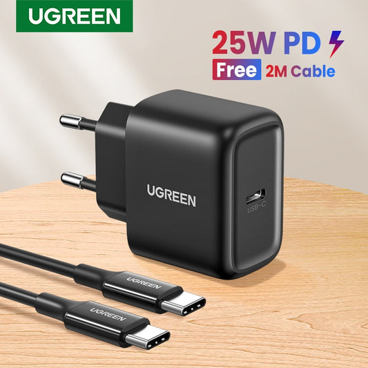 شاحن UGREEN USB C بقدرة 25 وات يدعم النوع C PD شحن سريع شاحن الهاتف المحمول لأجهزة سامسونج S20 S21 Ultra Xiaomi 10 Pro Tablet