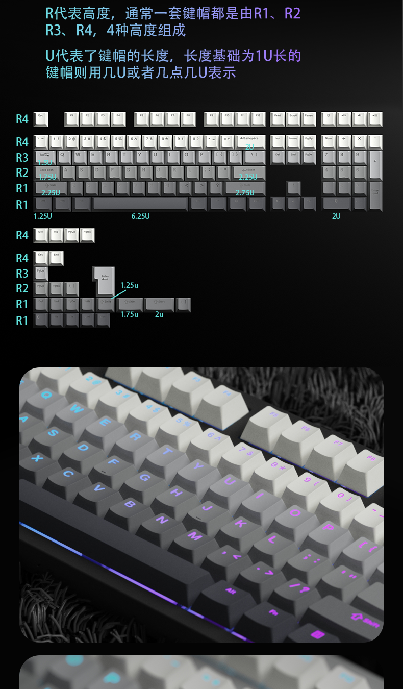 FL Gradient Keycaps PBT Double Shot Backlit Cherry Profile