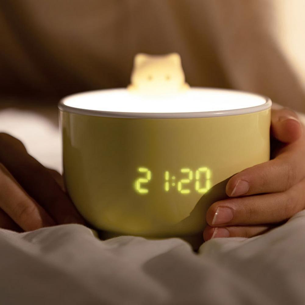 Cat Teacup Lamp Touch Sensor Nightlight with Alarm Clock