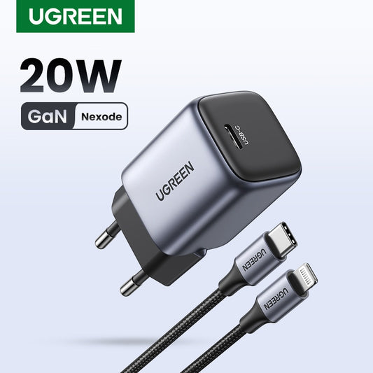 【بيع جديد】شاحن UGREEN GaN بقدرة 20 وات PD سريع USB من النوع C شاحن USB C PD3.0 QC3.0 شحن سريع لهاتف iPhone 14 13 12 11