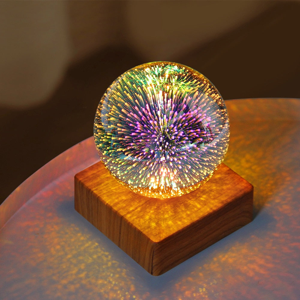 Magic Glass Ball Night Light with Wood Base