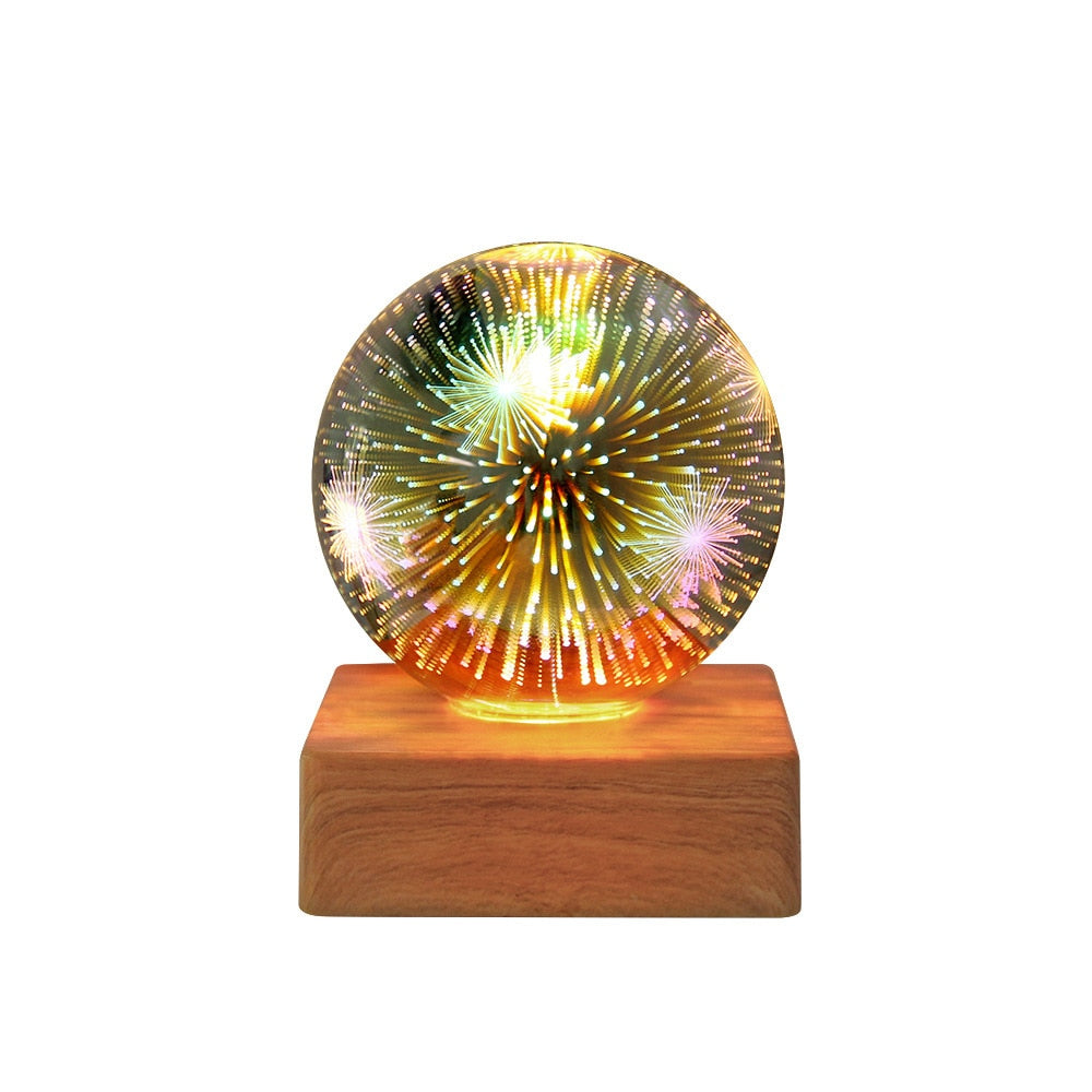 Magic Glass Ball Night Light with Wood Base