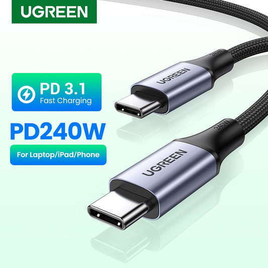 UGREEN 240 واط USB نوع C كابل خط الطاقة PD3.1 ل PS5 نينتندو غالاكسي S22 ماك بوك اشتعلت فيه النيران كابل شحن سريع 48V5A USB C