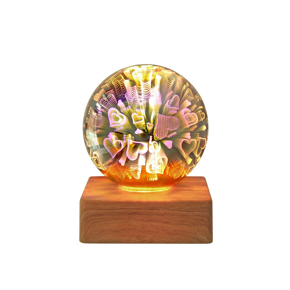 Magic Glass Ball Night Light with Wood Base