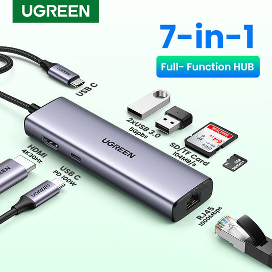 UGREEN USB C HUB 4K Type C إلى HDMI RJ45 USB 3.0 PD 100W SD TF محول لأجهزة MacBook Pro Air iPad Pro M1 M2 PC ملحقات USB HUB