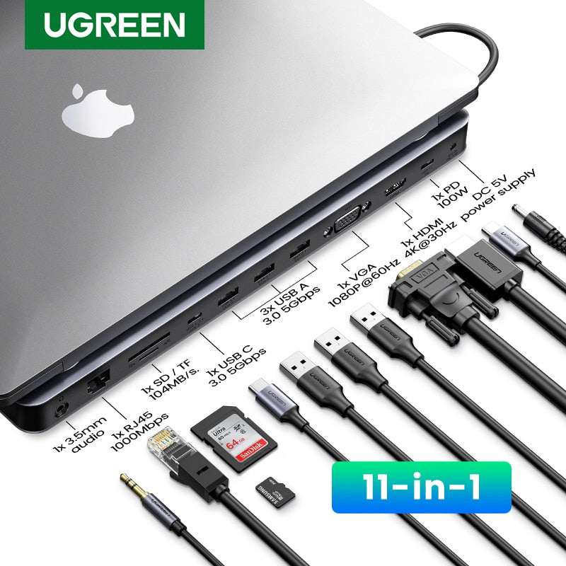 UGREEN USB C Docking Station 11-in-1 HUB USB C to HDMI 4K VGA RJ45 PD 100W SD TF 3.5 For MacBook Pro Air M1 Laptop Dock USB HUB