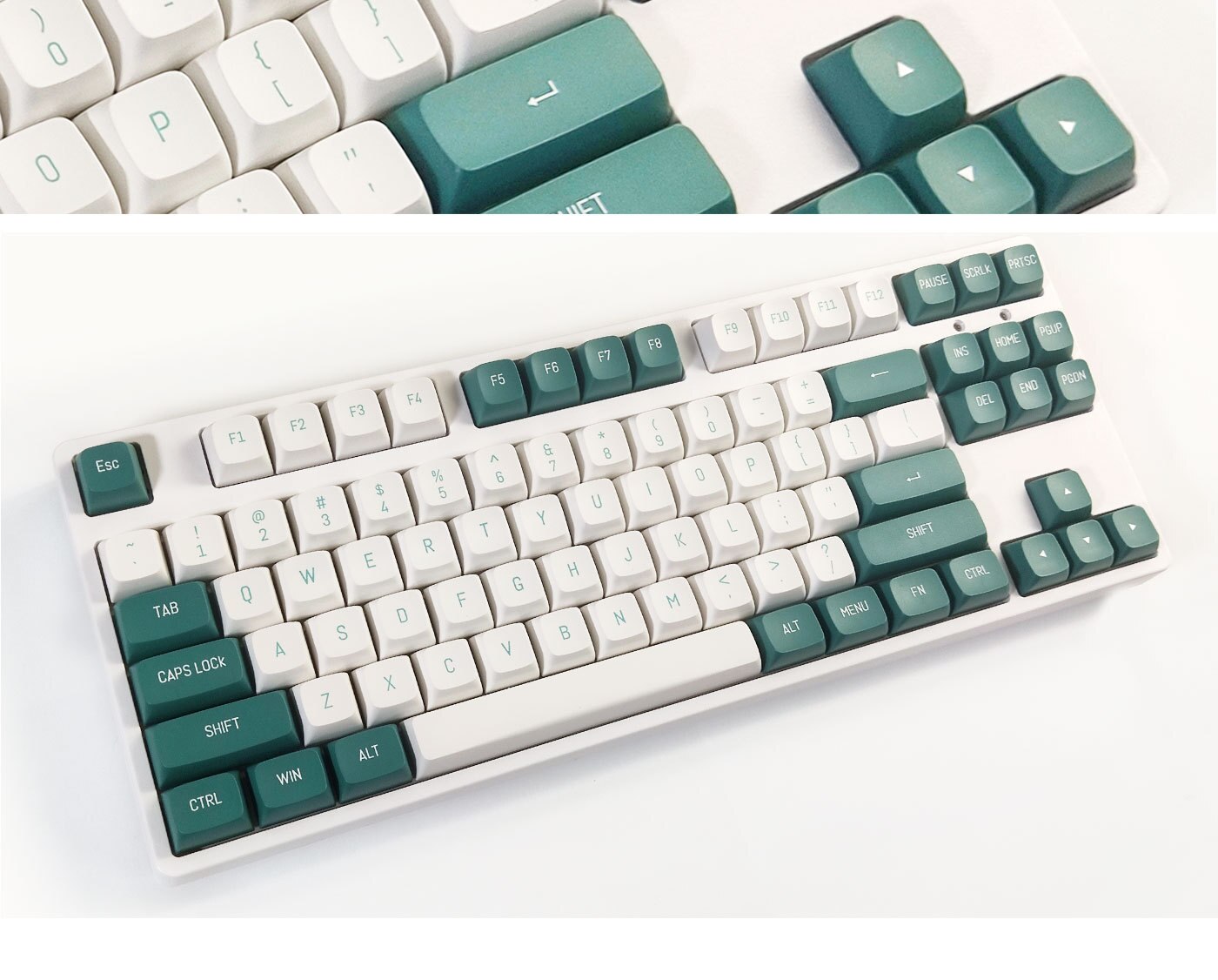 لقطة مزدوجة لملف تعريف CSA باللون الأخضر والأبيض PBT Keycaps