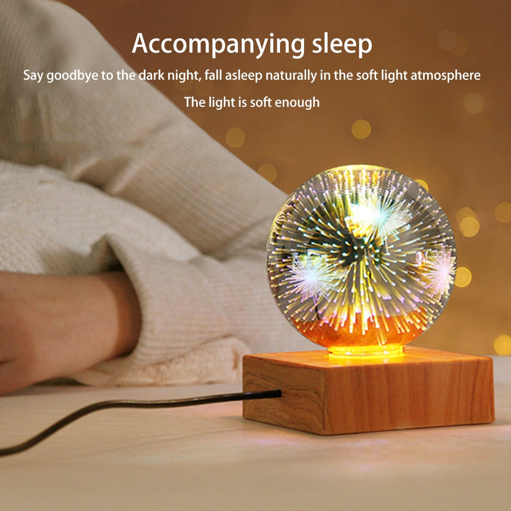 Magic Glass Ball Night Light with Wood Base