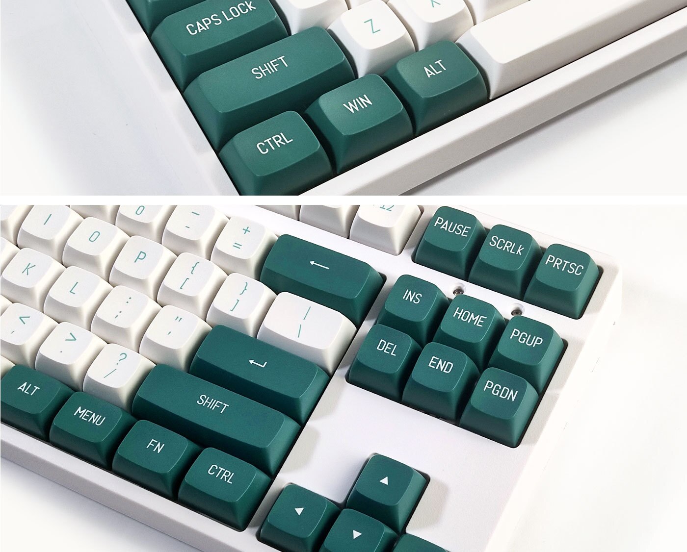 لقطة مزدوجة لملف تعريف CSA باللون الأخضر والأبيض PBT Keycaps