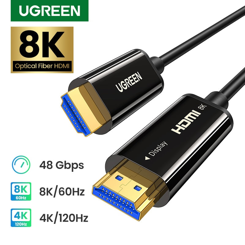 UGREEN 8K HDMI Fiber Optic Cable HDMI 2.1 Dynamic HDR 8K/60Hz 4K/120Hz Ultra High Speed 48Gbps eARC 3D HDCP2.2 for Samsung 8K TV