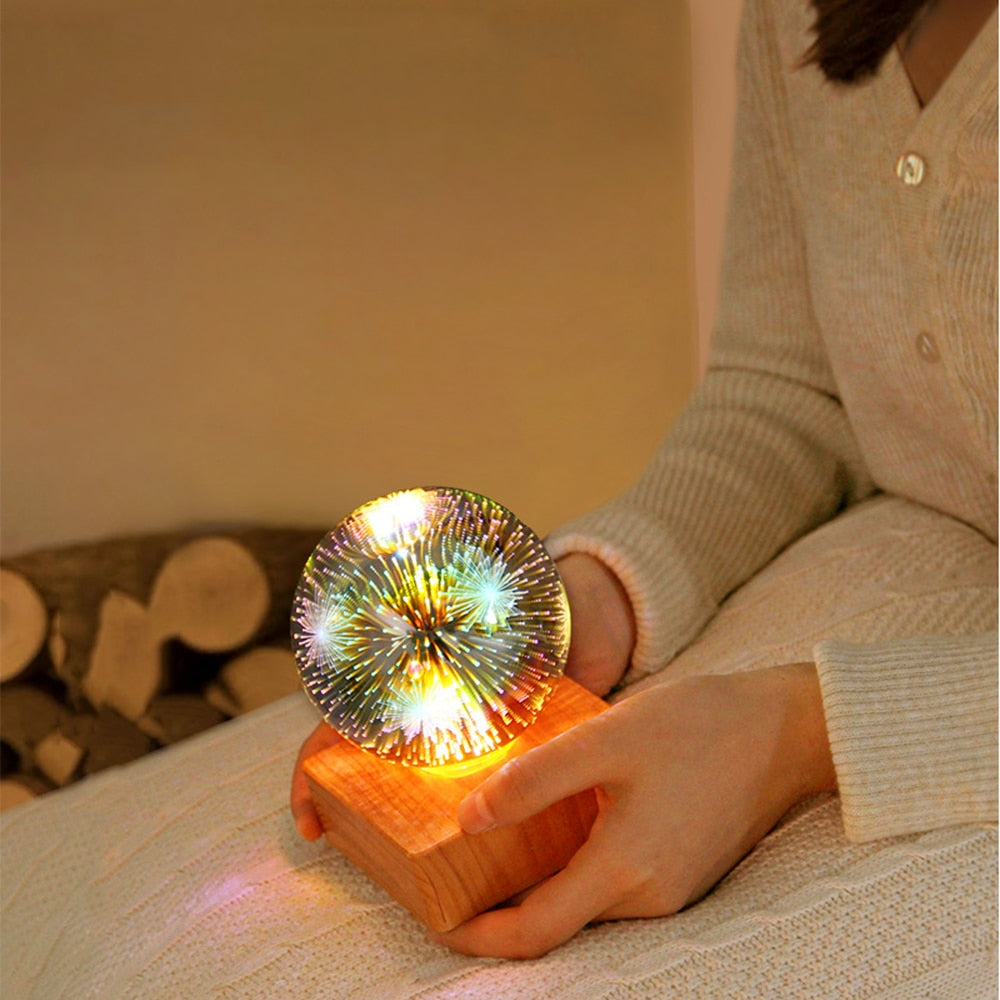 Magic Glass Ball Night Light with Wood Base