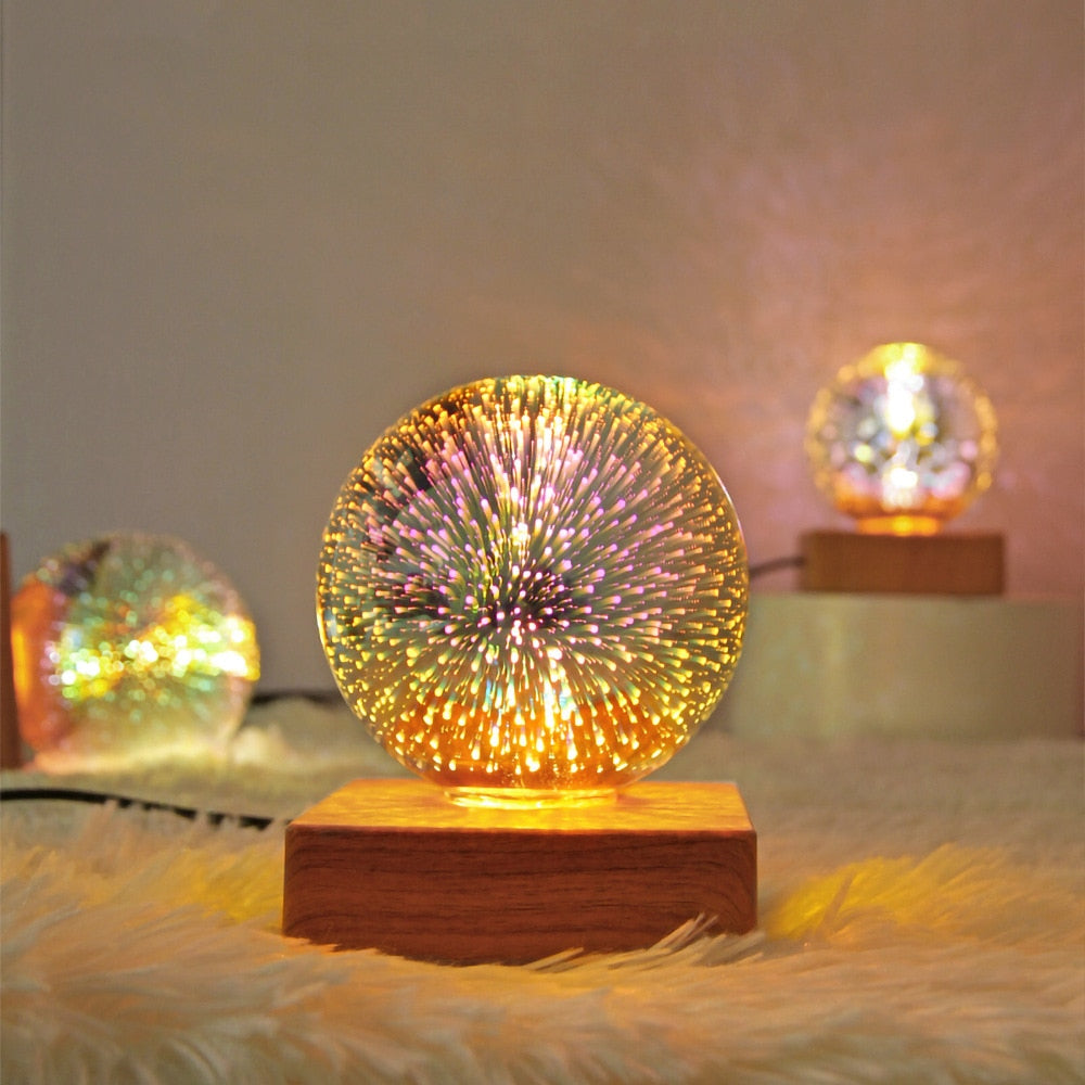 Magic Glass Ball Night Light with Wood Base