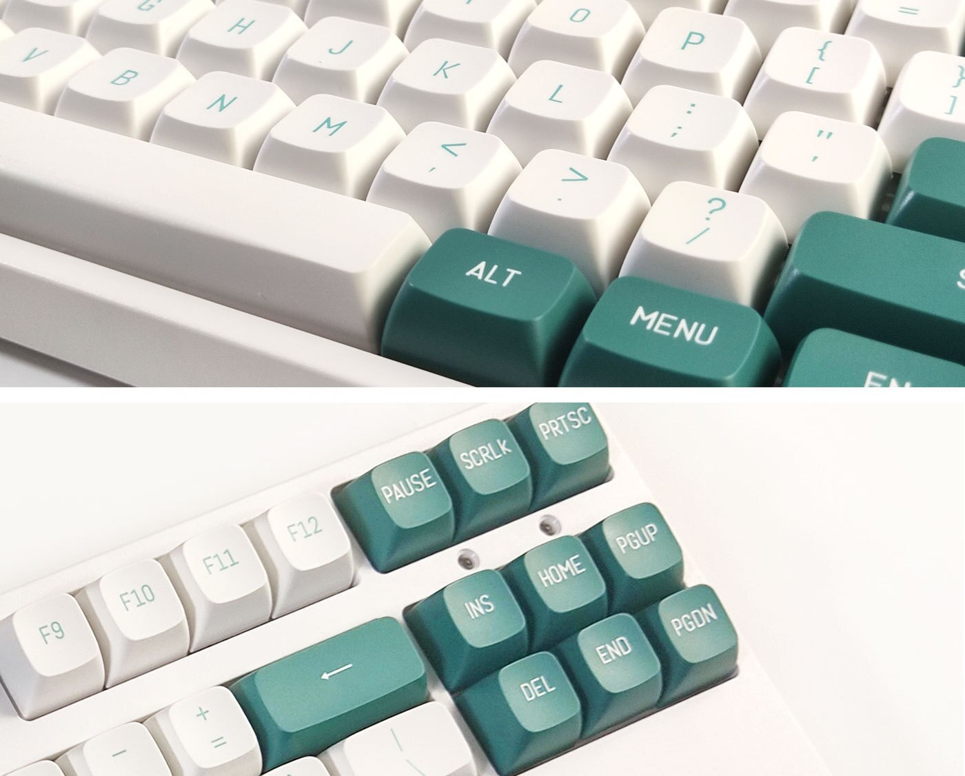 لقطة مزدوجة لملف تعريف CSA باللون الأخضر والأبيض PBT Keycaps