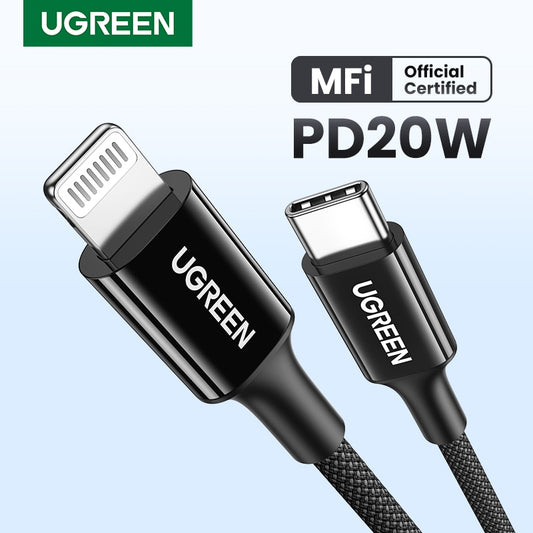 【جديد】كابل UGREEN MFi USB C إلى Lightning PD 20 وات شحن سريع لهاتف iPhone 14 13 12 Pro Max Type C كابل هاتف iPad