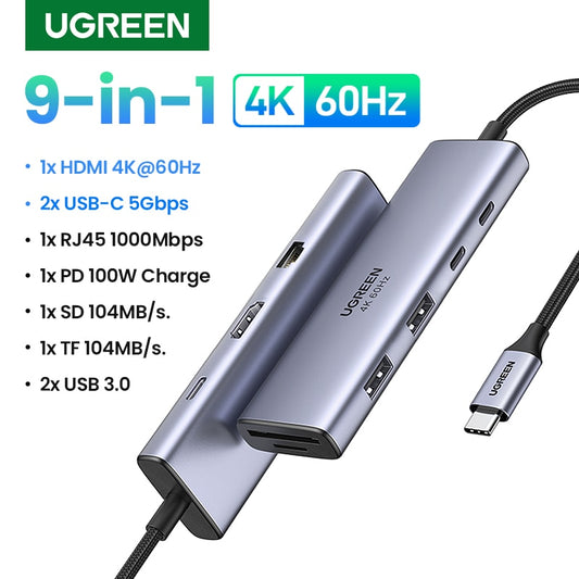 UGREEN USB C HUB 4K 60 هرتز Type C إلى HDMI 2.0 RJ45 PD 100W محول لأجهزة Macbook Air Pro iPad Pro M2 M1 ملحقات الكمبيوتر USB 3.0 HUB