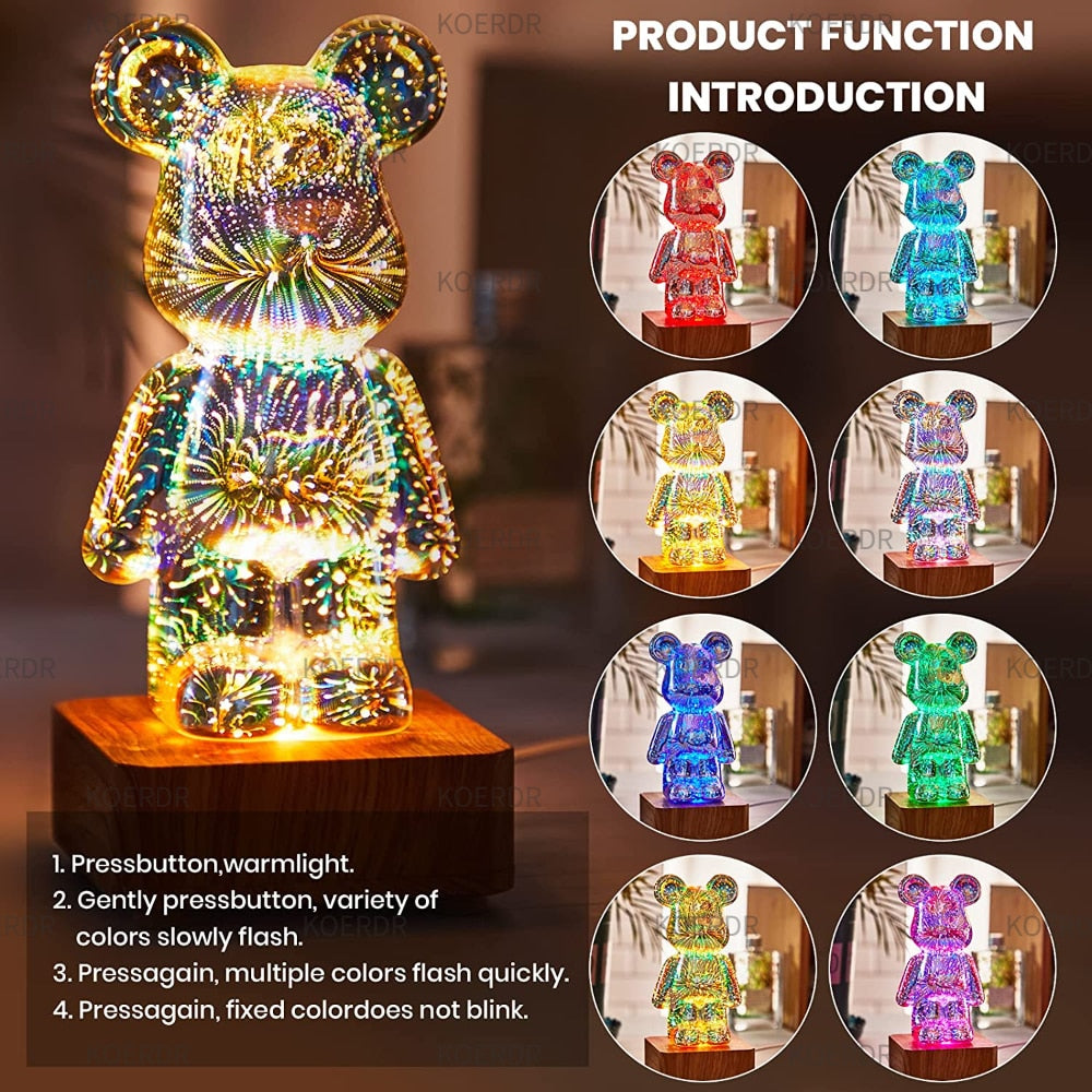 3D Projection Fireworks Bear Night Light