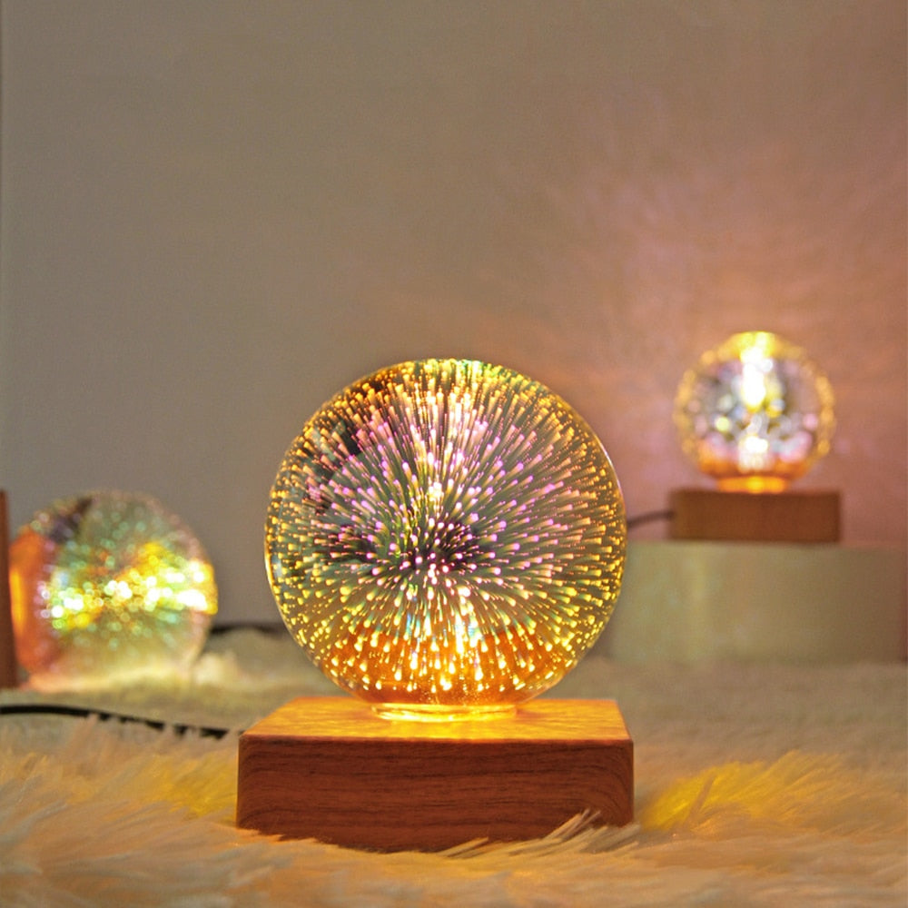 Magic Glass Ball Night Light with Wood Base