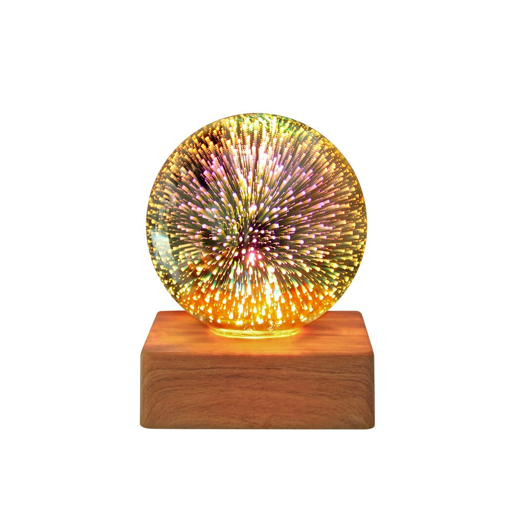 Magic Glass Ball Night Light with Wood Base