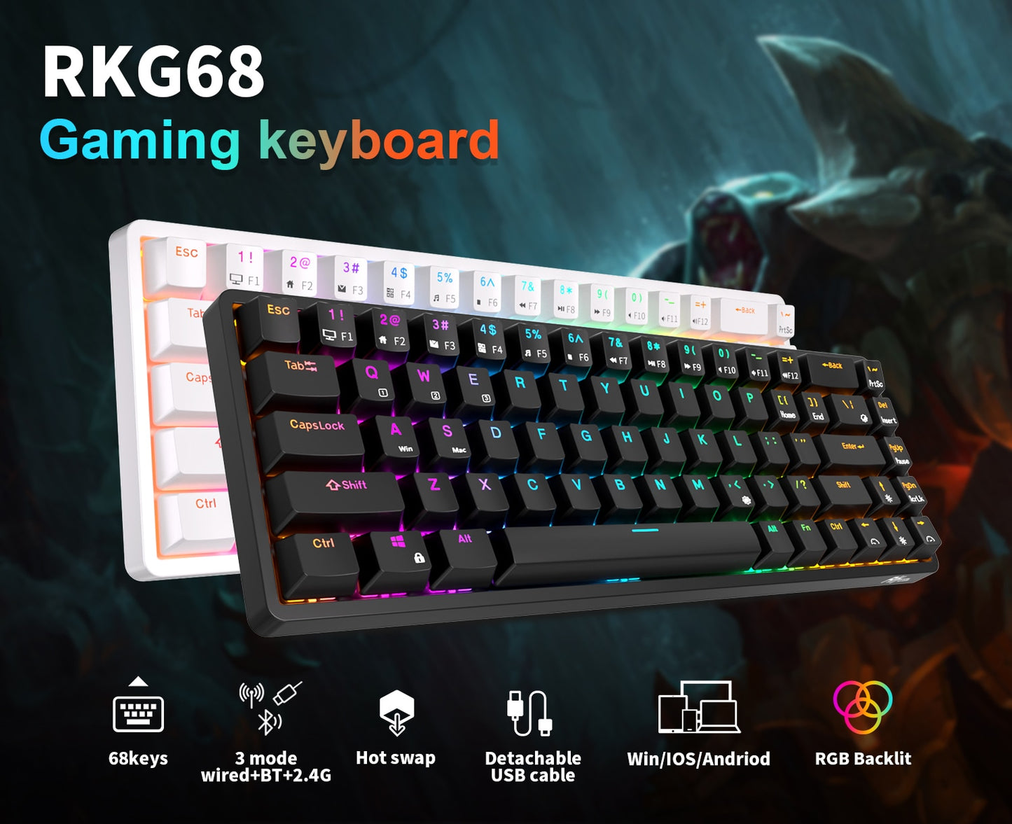 ROYAL KLUDGE RK G68 Wireless 65% Mechanical Keyboard