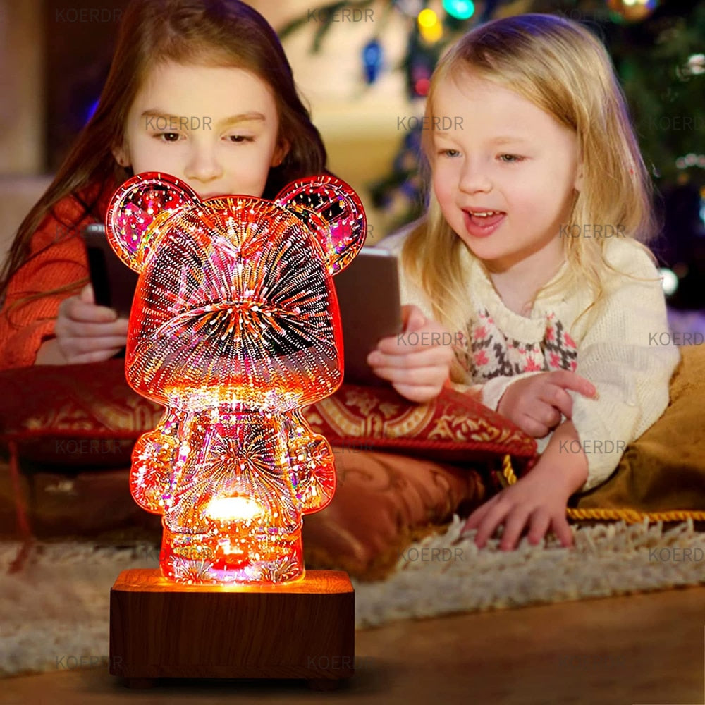 3D Projection Fireworks Bear Night Light