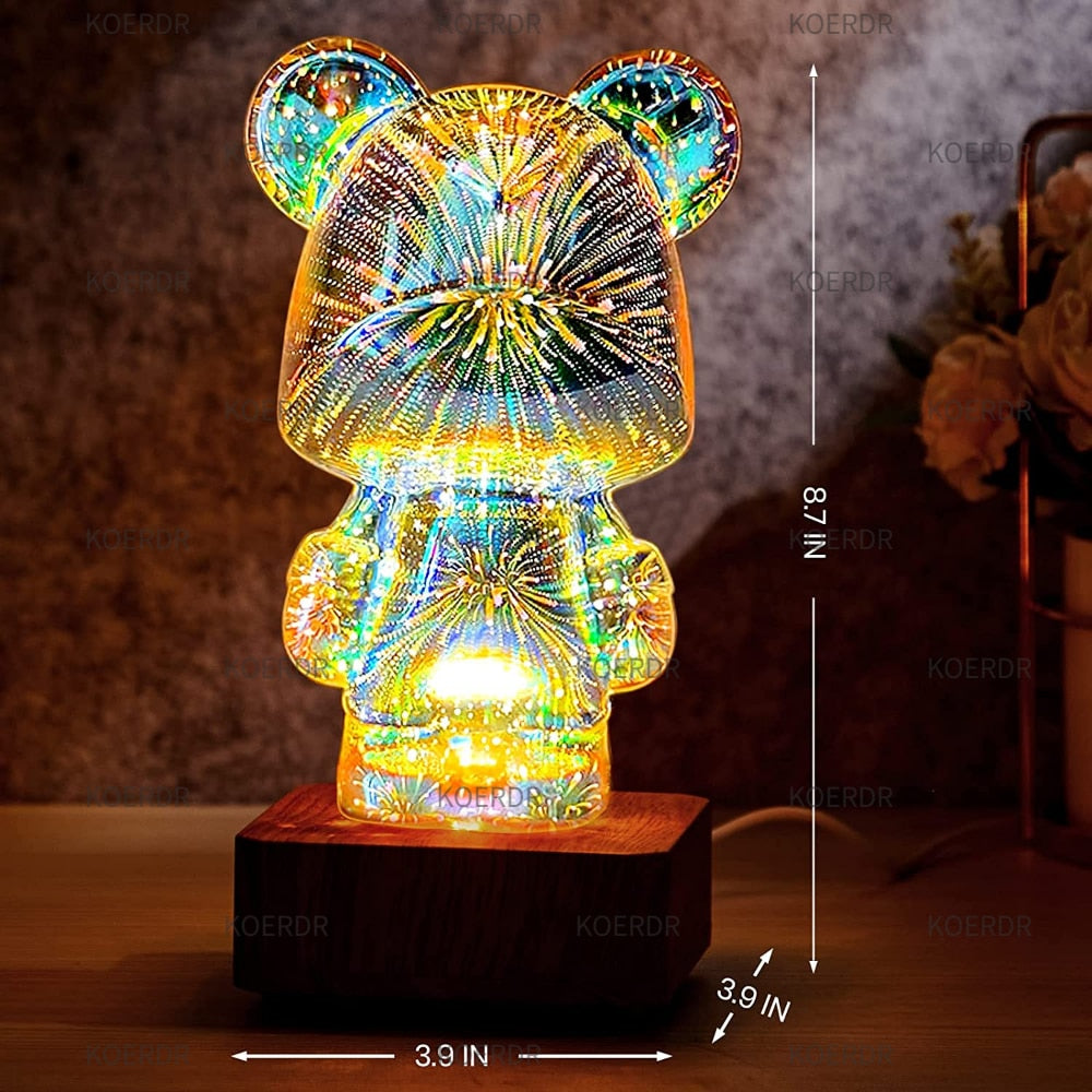 3D Projection Fireworks Bear Night Light