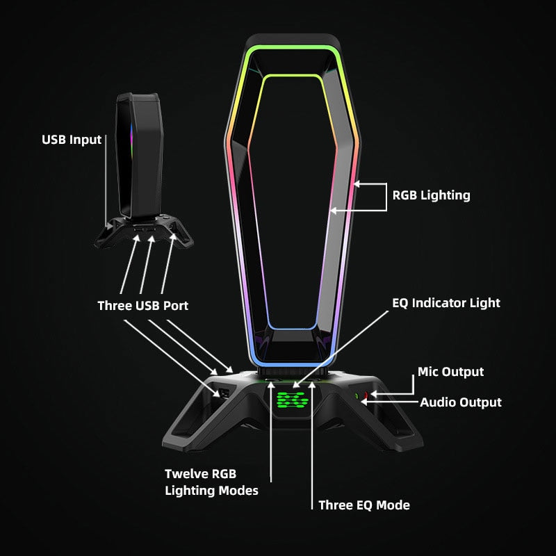 7.1 Surround Sound Card RGB Headphone Stand