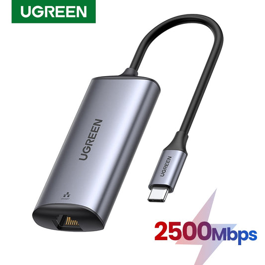 محول إيثرنت USB 2.5G من UGREEN بسرعة 2500 ميجا بت في الثانية USB RJ45 Thunderbolt 3 Lan Type-C إلى 2.5 جيجابت لأجهزة الكمبيوتر المحمول والكمبيوتر المحمول وبطاقة الشبكة