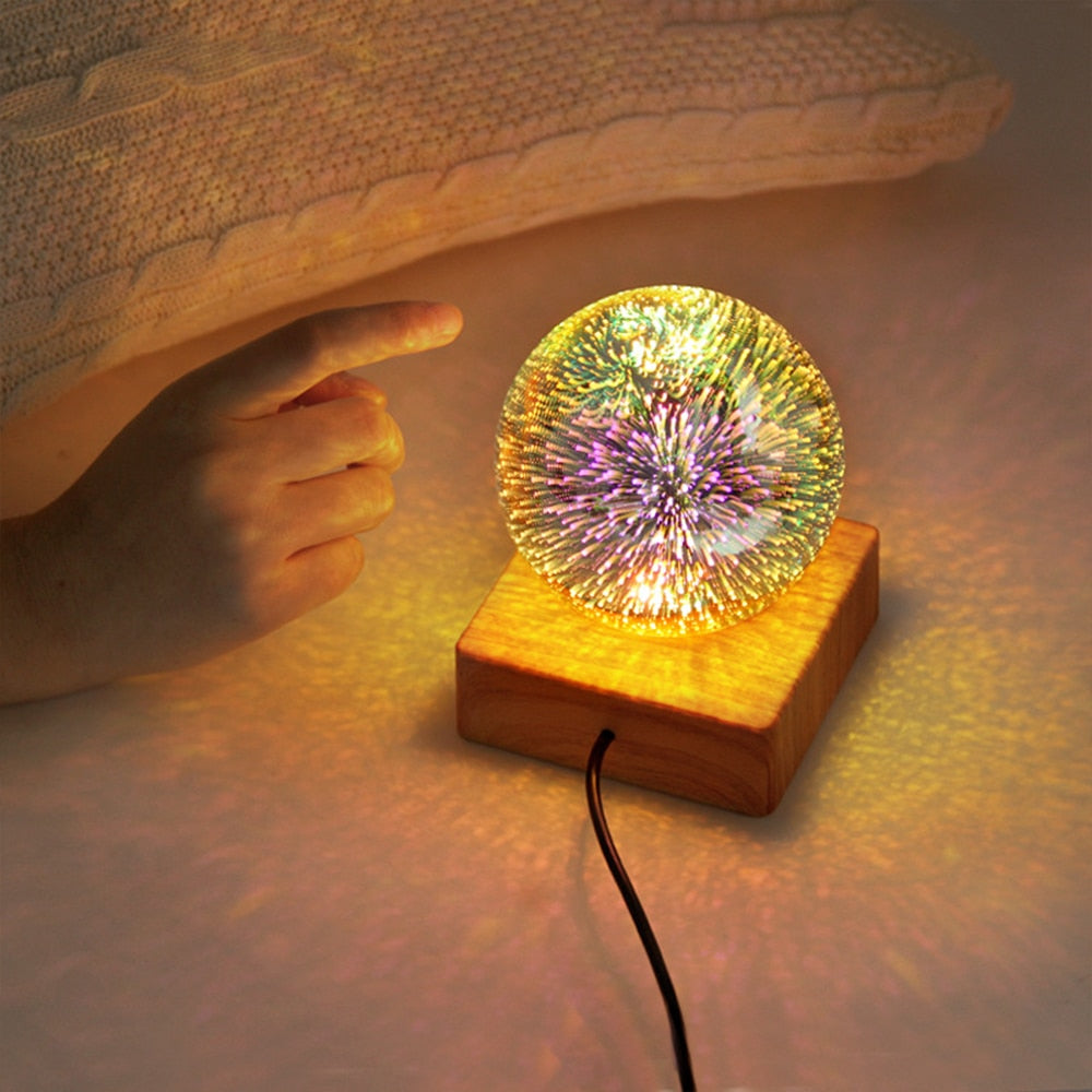 Magic Glass Ball Night Light with Wood Base