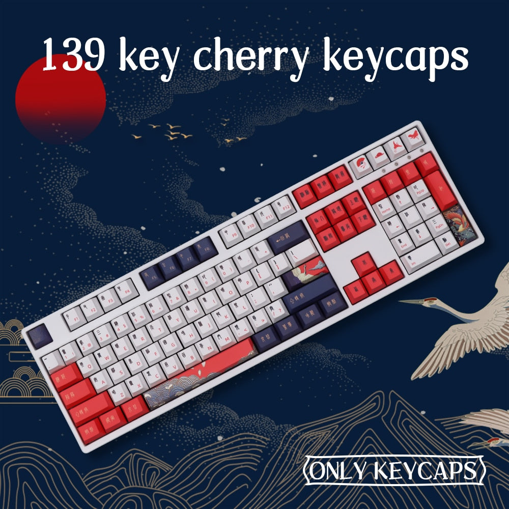 Red Crowned Crane Cherry Profile PBT Keycaps