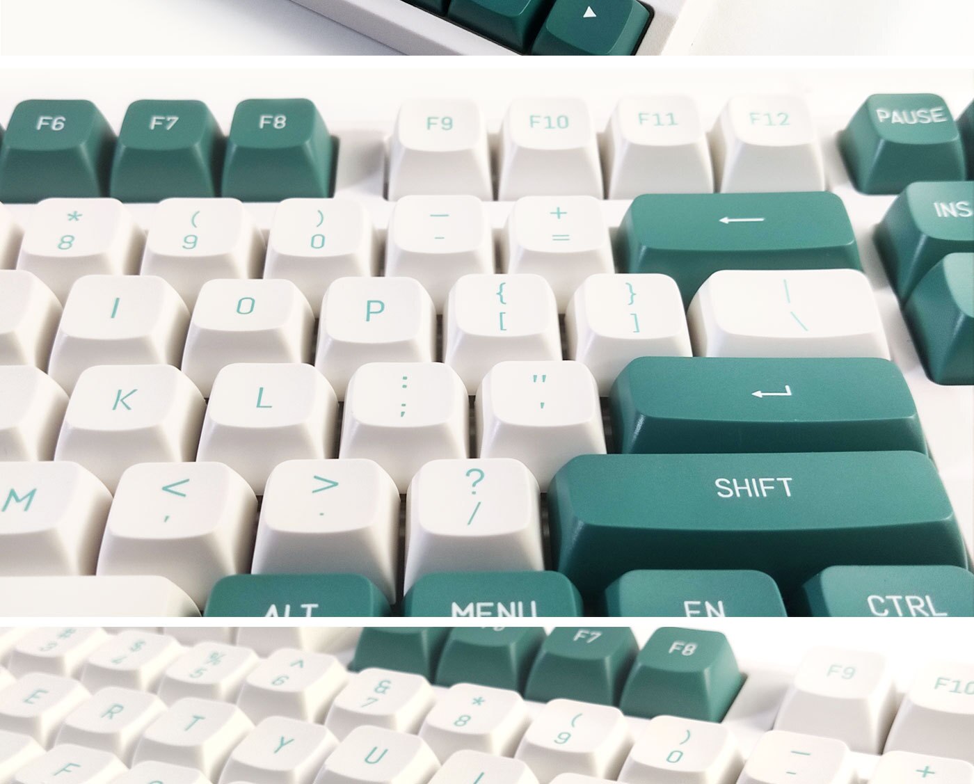 لقطة مزدوجة لملف تعريف CSA باللون الأخضر والأبيض PBT Keycaps