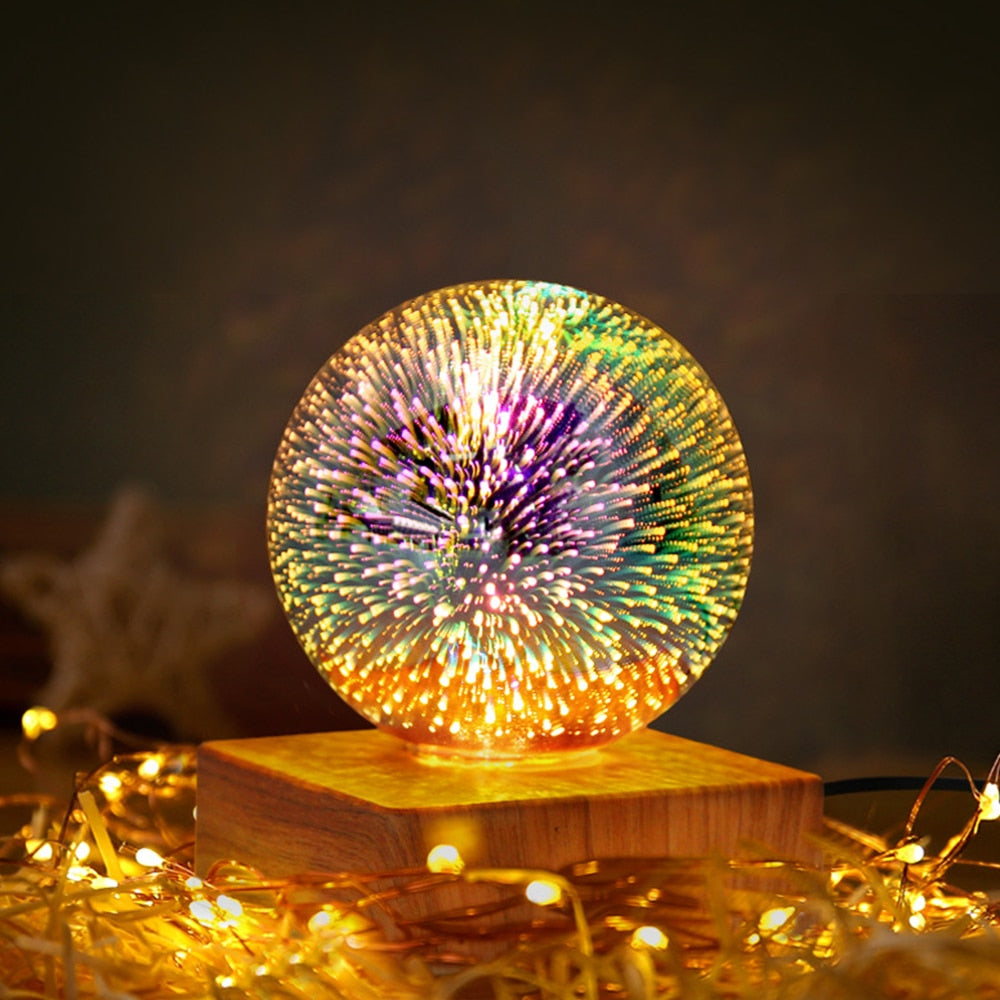 Magic Glass Ball Night Light with Wood Base