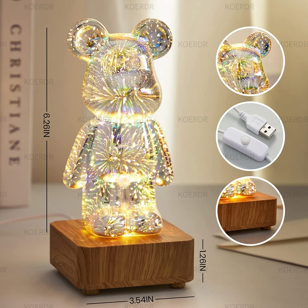 3D Projection Fireworks Bear Night Light