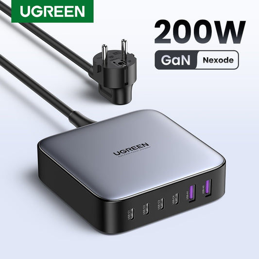 【NEW-IN】UGREEN 200W GaN Charger Desktop Laptop Fast Charger Adapter For iPhone 14 Pro Max Xiaomi Samsung Tablets Phone Charger