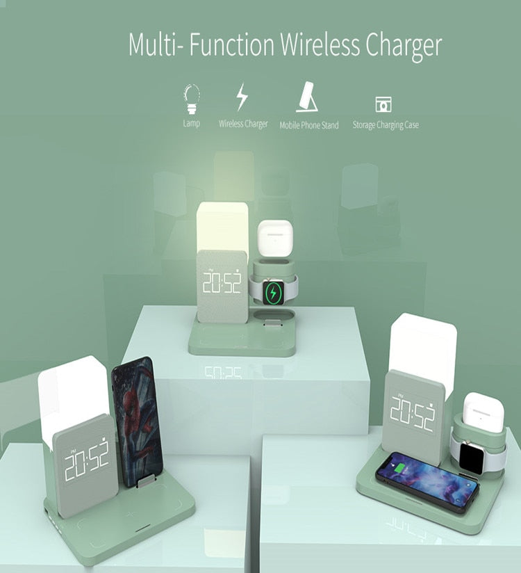 15W 3 in 1 Qi Wireless Charger with Clock