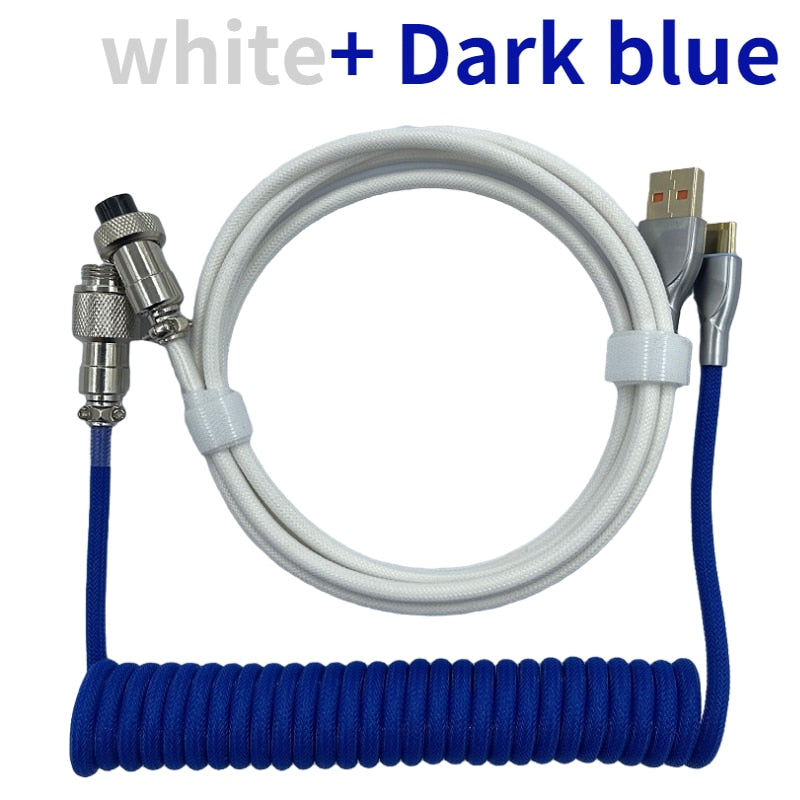 1.8M White & Navy Blue Coiled Cable type C