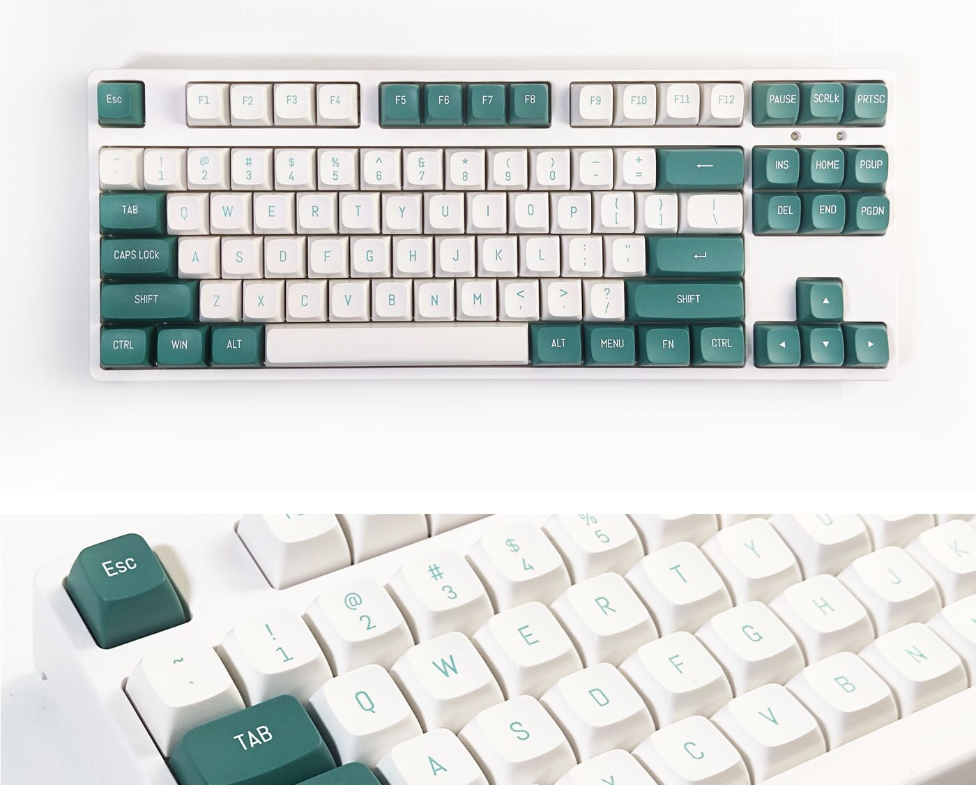 لقطة مزدوجة لملف تعريف CSA باللون الأخضر والأبيض PBT Keycaps