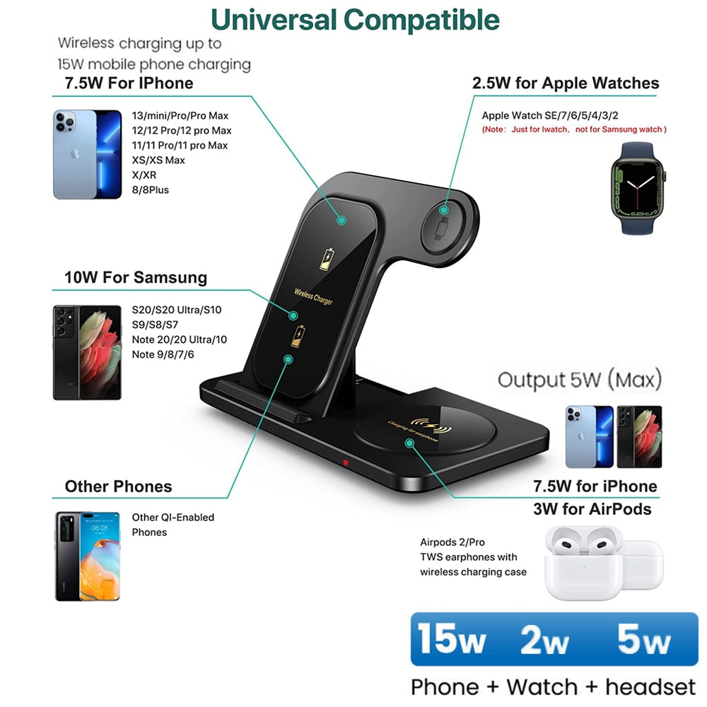 15W 3 in 1 Wireless Charger Stand